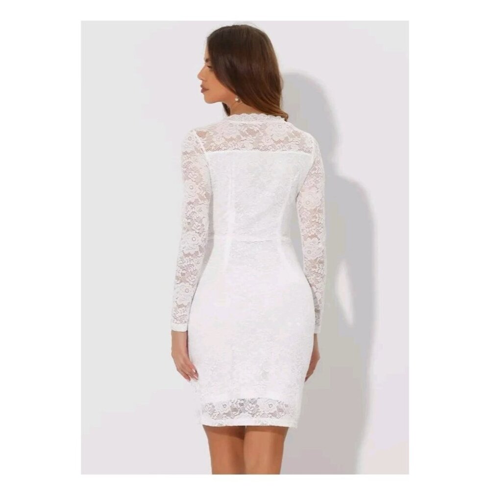 Allegra K Women M White Elegant Floral Lace Dress Business Cocktail Wedding NWT - Picture 3 of 8